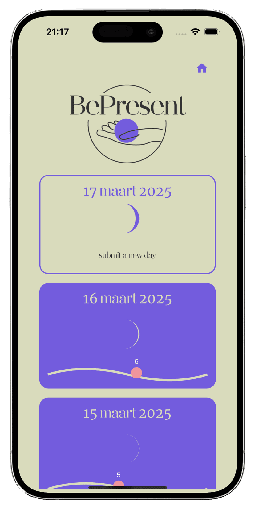 BePresent app screenshot – Overview of your day